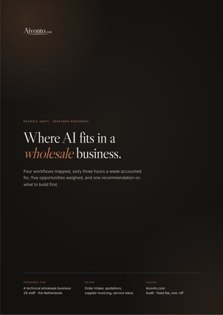 Cover of the example Audit: Where AI fits in a wholesale business.